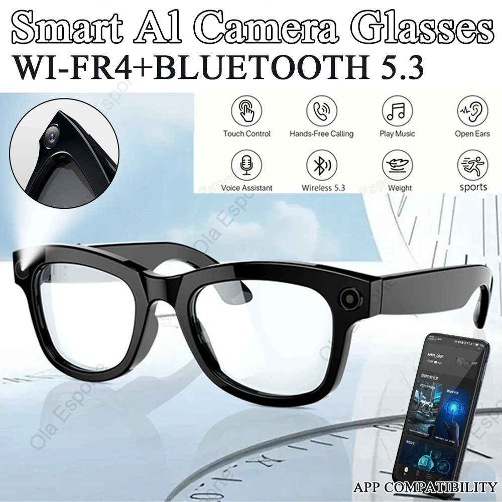 

Умные очки с искусственным интеллектом, поляризационные солнцезащитные очки с камерой, мини-камера, видеорегистратор, беспроводной BT Call, очки с длительным сроком службы батареи для мужчин и женщин
