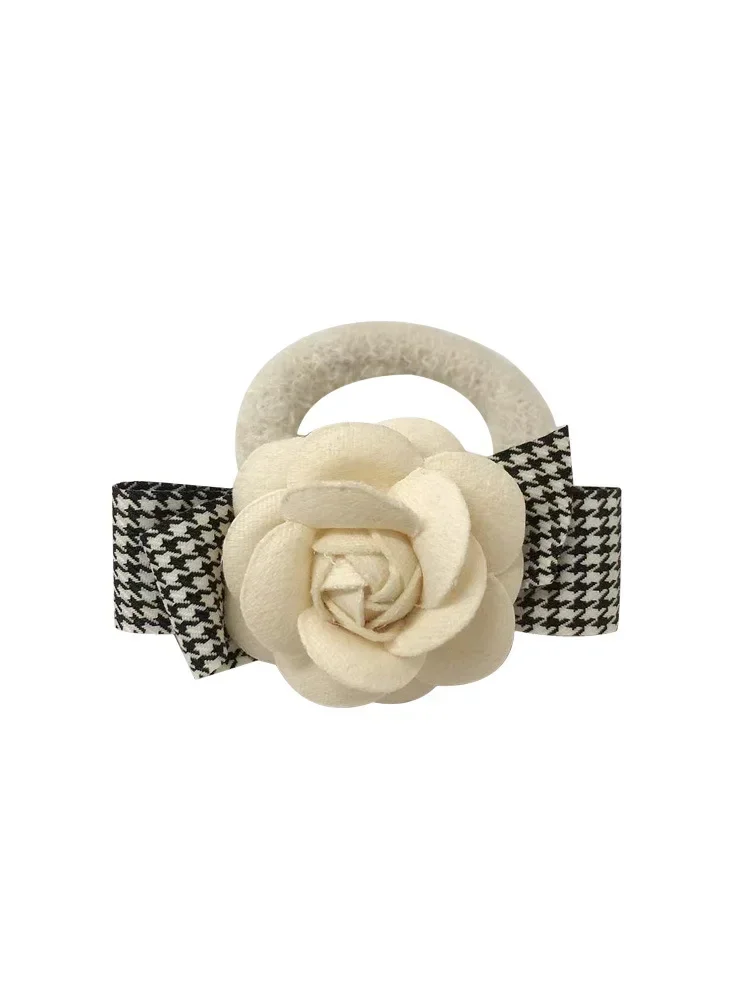 Korean Fashon Camellia Flower Houndstooth Lattice Back of Head Hairpin Big BB Bangs Clip Large Intestine Circle Hair Accessories