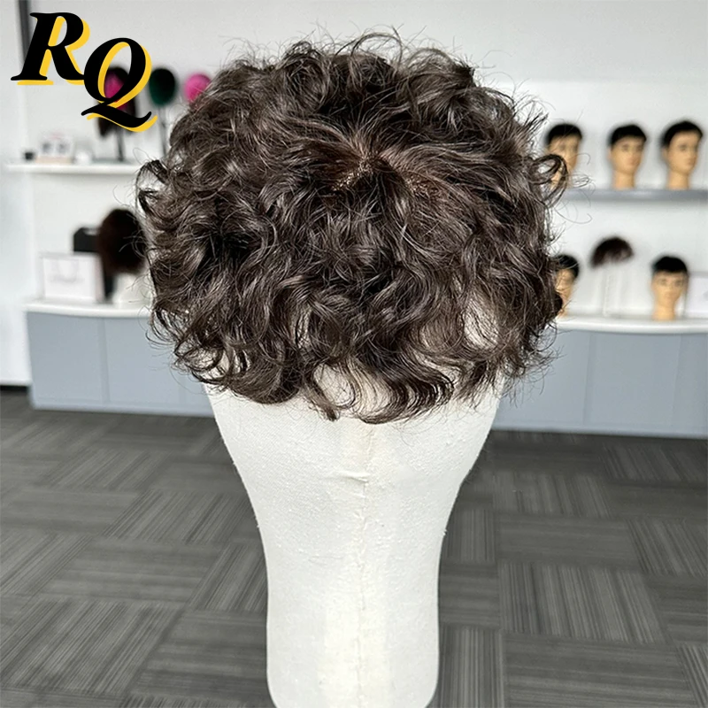 Pre Styled Men\'s Topee Human Hair Systems Q6 Lace With Pu Basement Durable Male Hair Pre Cut 6x8 Base Replacement Men Toupee