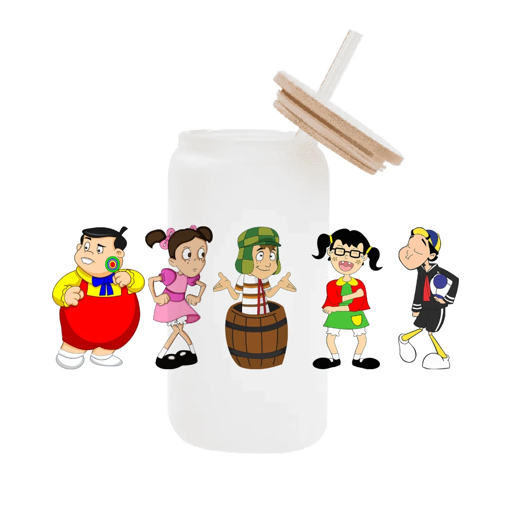 Mexico Cartoon El Chavo Boys Grils For Libbey 16oz Can Glass 3D Waterproof UV DTF Coffee Can Wrap Libbey Glass Wrap