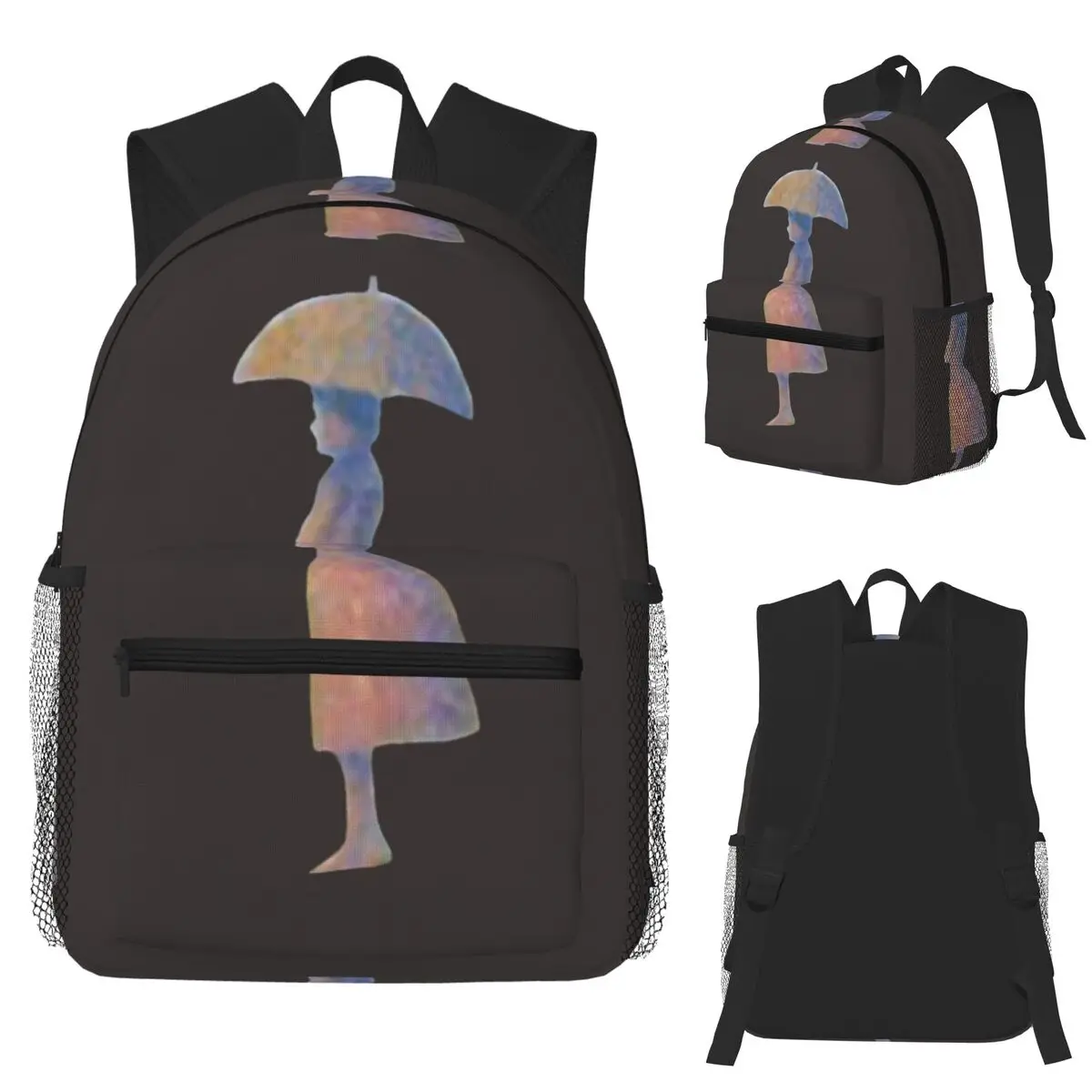 

Lady With An Umbrella Student Backpack School Bag Hiking Travel Daypack for Men Women Fashion Bookbag Shoulder Bags