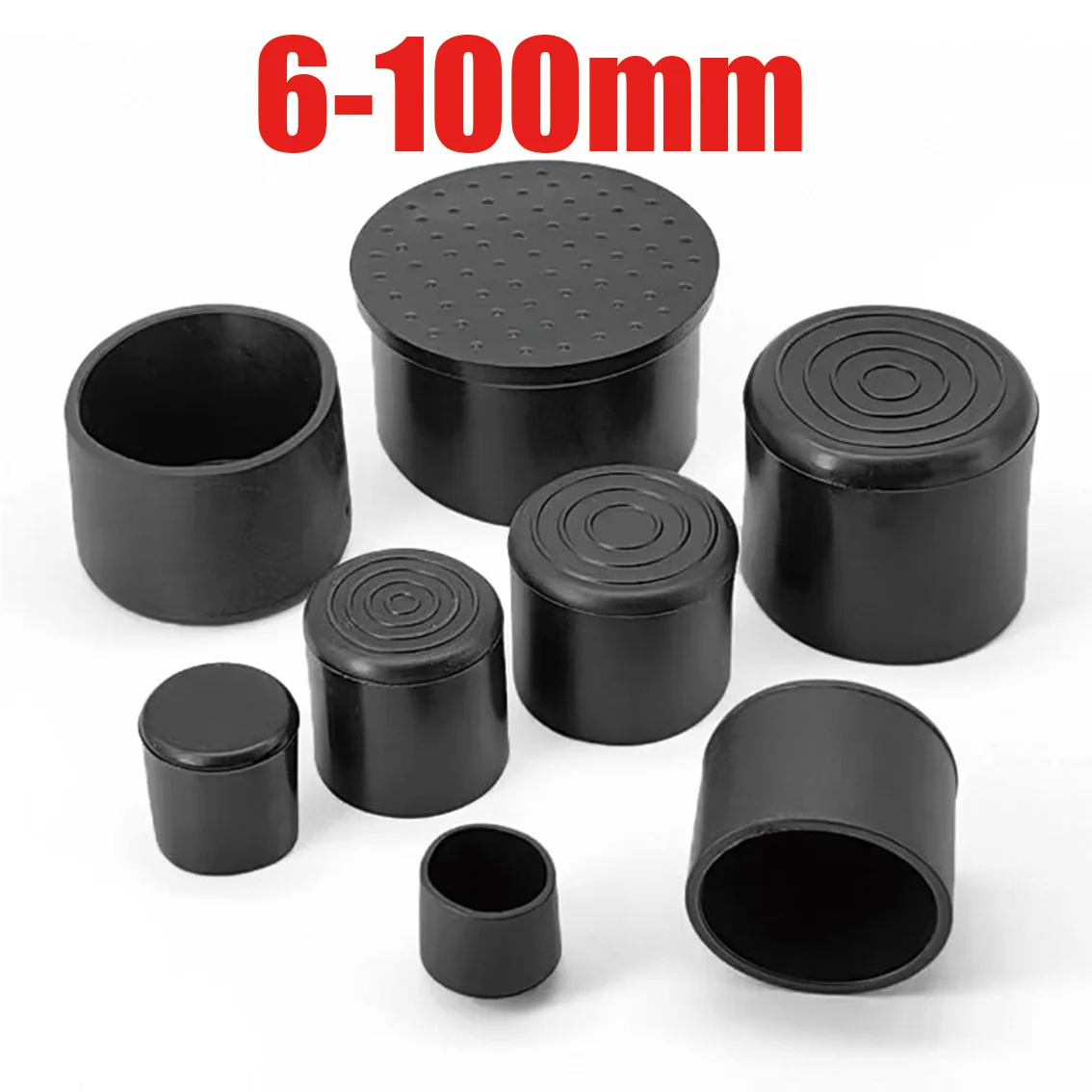 6-100mm PVC Soft Rubber Pipe Cover Table Chair Foot Pad Table Leg Protection Cover  Anti Slip Pipe Cover Round Tube Pipe End Cap