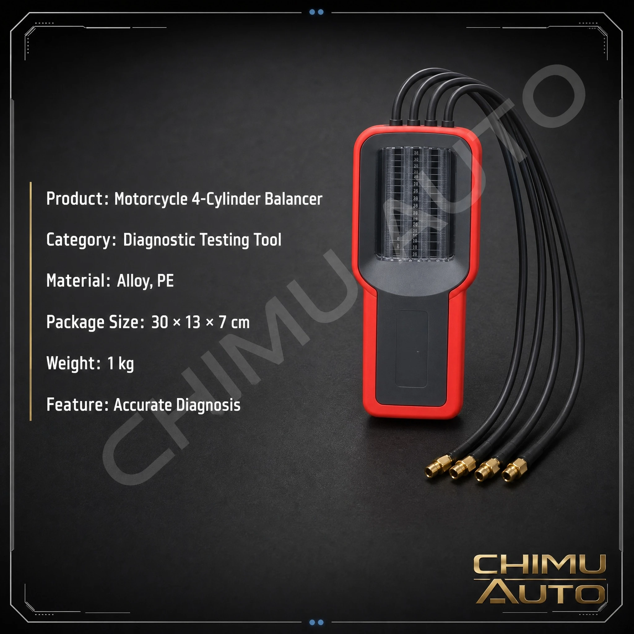 【CHIMU AUTO】Motorcycle 4-Cylinder Balancer Diagnostic Tester Kit with 8 Brass Connectors, 4 Soft Hoses and T-Connectors