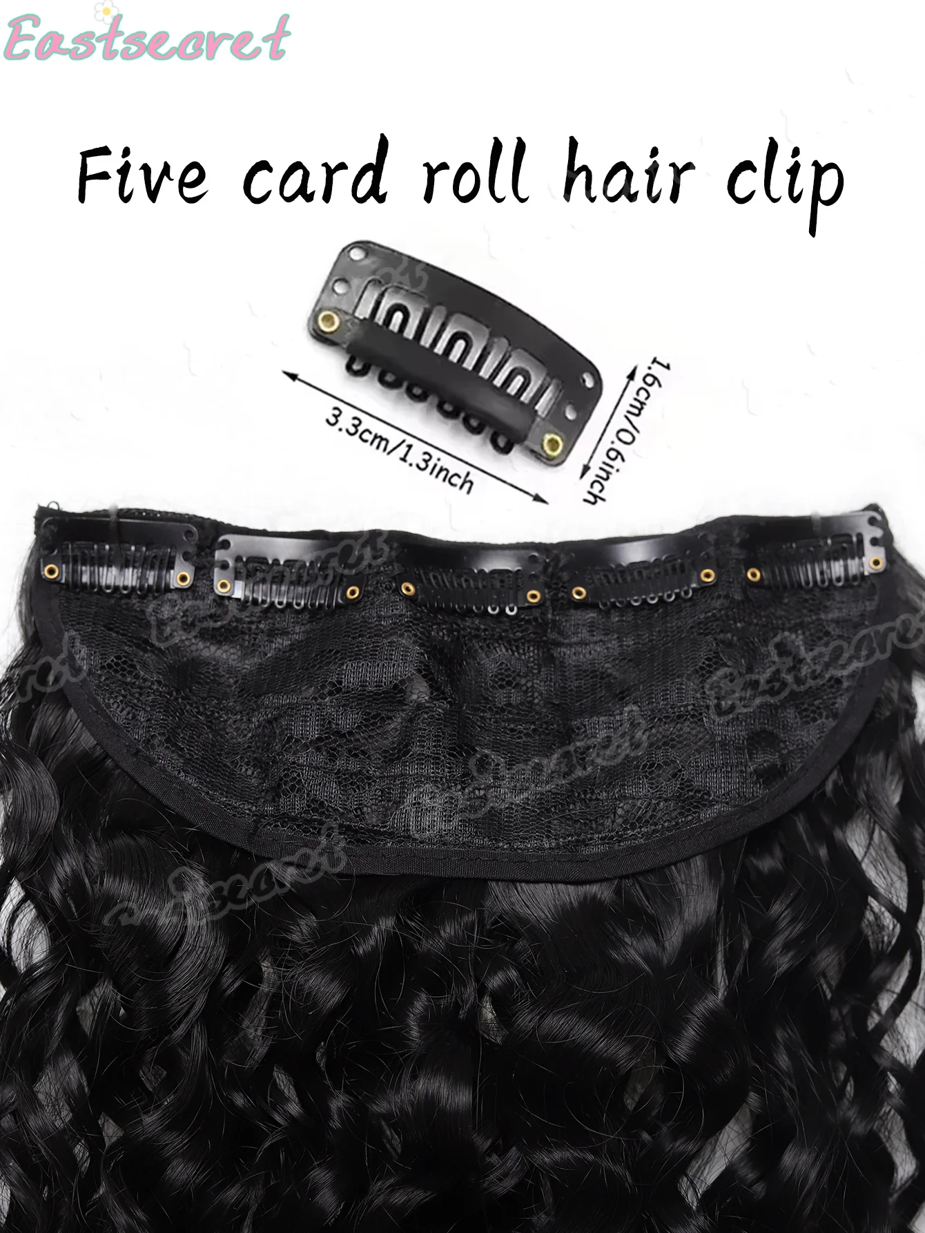 EAST Long Curly Hair Synthetic Water Wavy Clips Extension Hairpiece on 5 Clip-in Hair(Women's Style)