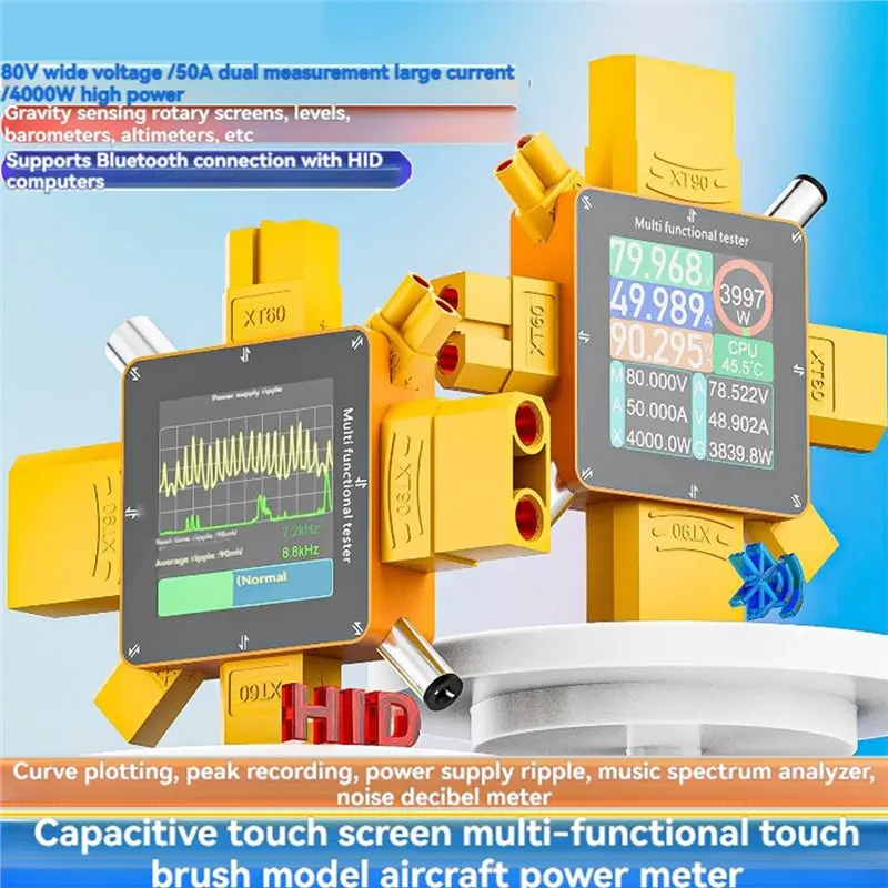 ABUO XT369P Digital Voltmeter Ammeter Wattmeter Current Capacity Tester XT60 XT30 XT90 Plug for Model Aircraft Power Meter
