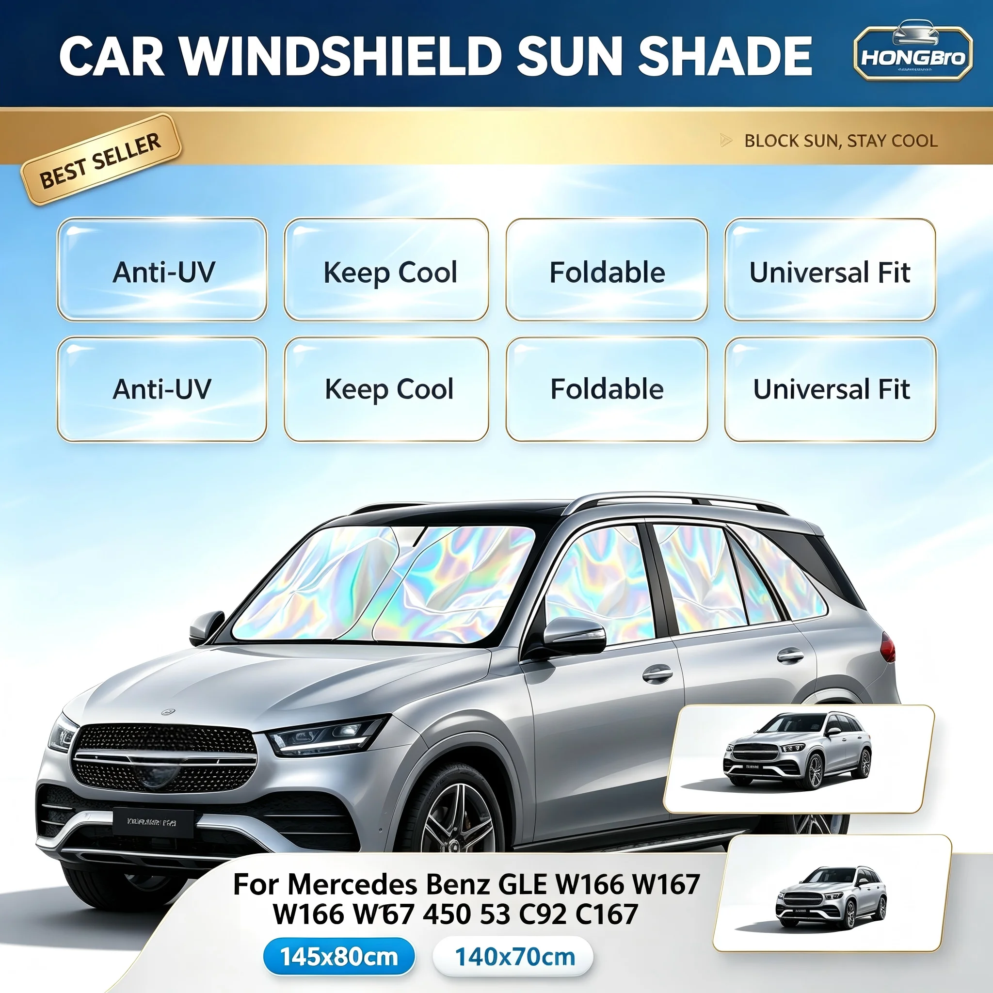 Foldable Aluminum Windshield Sun Shade Anti UV Heat Block Cover For Mercedes Benz GLE W166 W167 Luxury SUV Parts