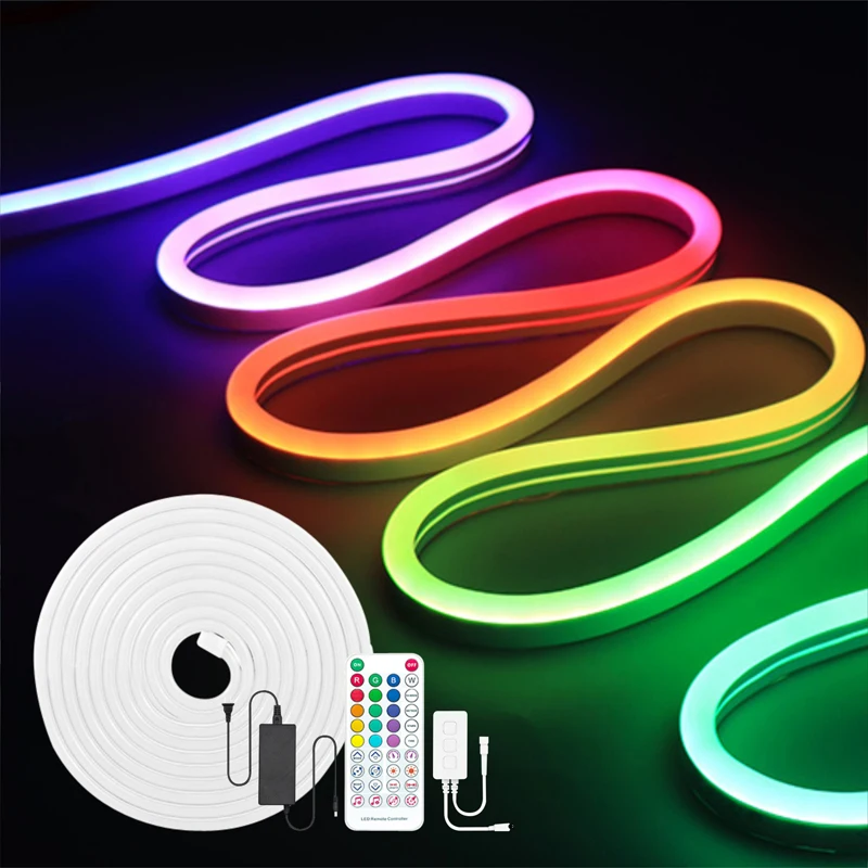 Fullcolor Neon LED Strip Lights DC12V 72LEDs/M Silicone Neon Rope Light DIY Waterproof with Remote Controller for Garden Party