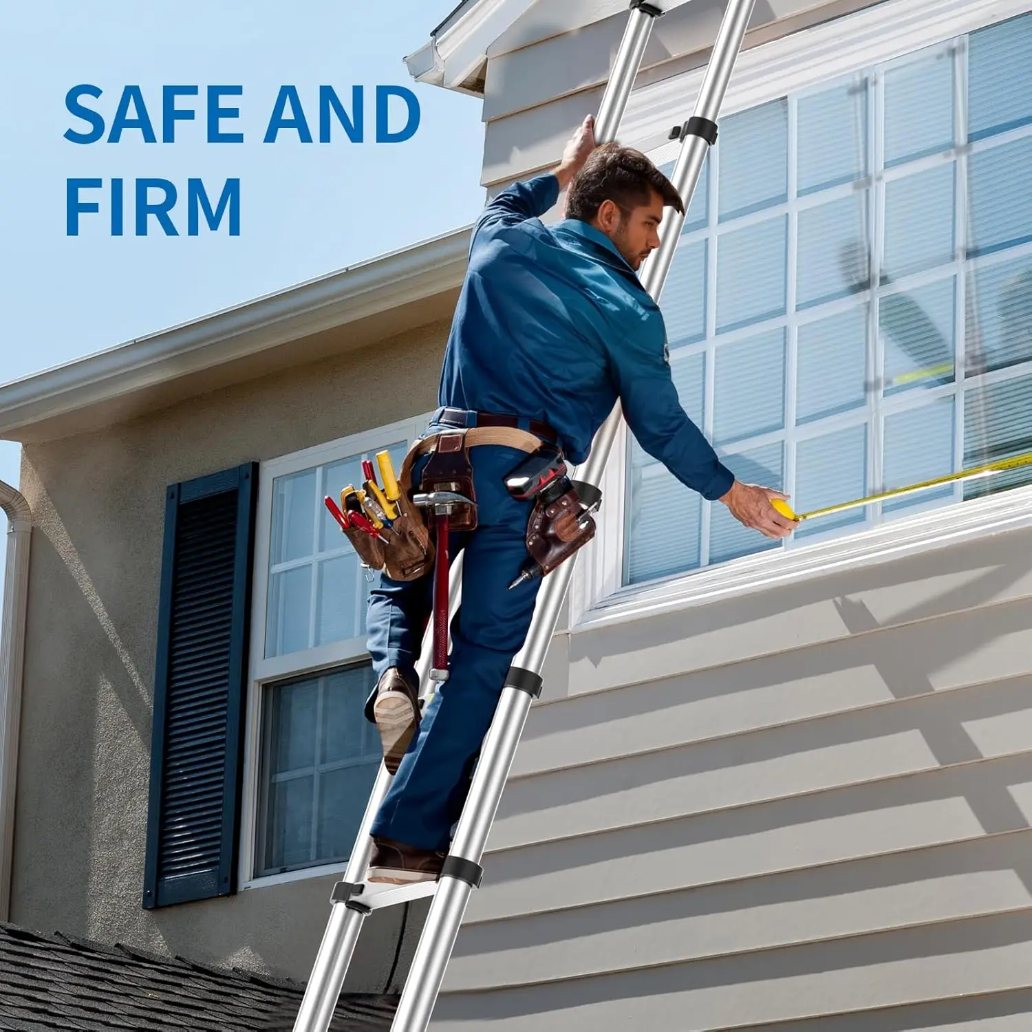 Telescoping Ladder,16.5 FT Extension Ladder, Heavy Duty 330lbs Max Capacity, Multi-Purpose Collapsible Ladder with Stable Hook a