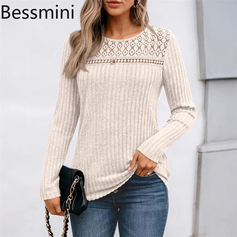 

Autumn Women's Hollow Ribbed T-shirts Fashion Solid Long Sleeve Pullover Casual Loose Streetwear Y2K Women Sweatshirt Tops 2025