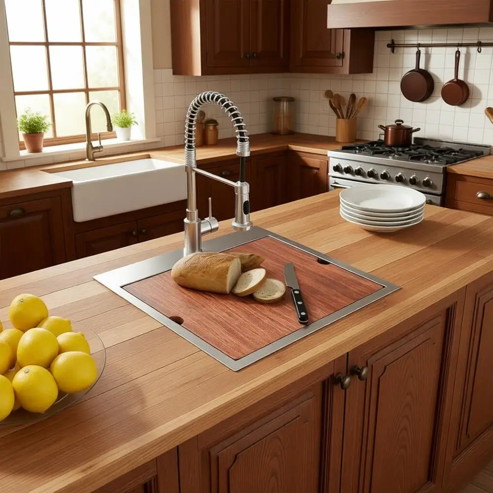 Drop in Kitchen Bar Sink 21x20x9 Inch Workstation 16 Gauge StainlSteel Single Bowl Topmount Over Counter or Wet Bar/Prep/Small K