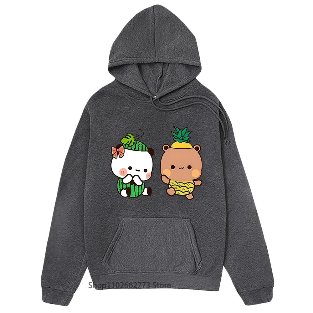 Kawaii Graphic Hoodie Couple Fruits Couple Dudu Pineapple and Bubu Watermelon Sweatshirt Cute Panda Bear Women Men Clothing Soft