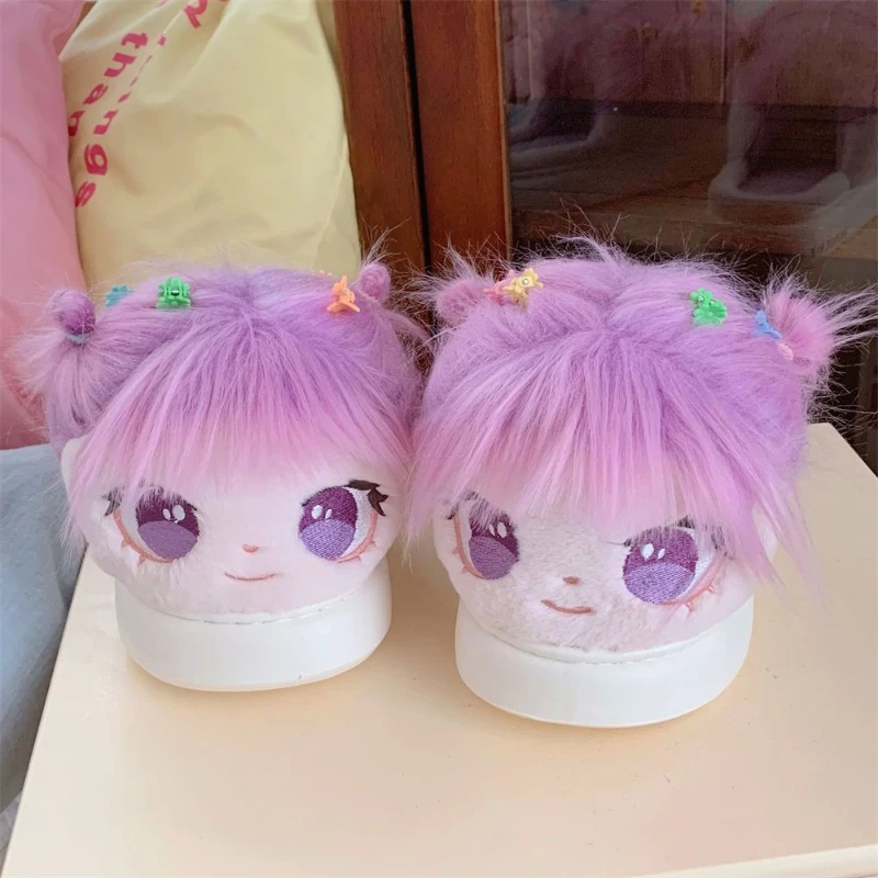 Winter Comfortable Plush Warm Women's Cotton Slippers Cute Big Eyes Y2K Girls Fashion Slippers Doll Decoration Women's Shoes view 2