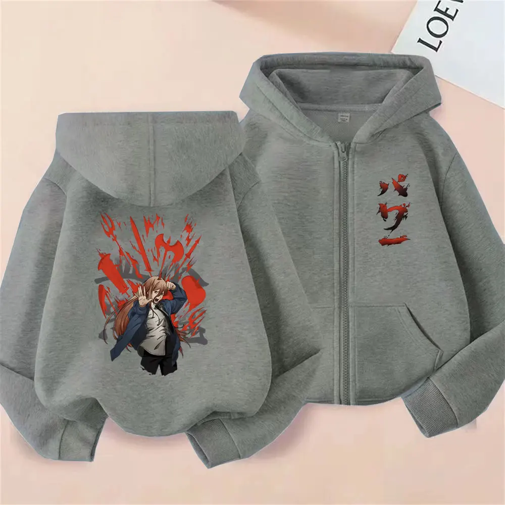 Anime Chainsaw Man Power Zipper Hoodie Cartoon Manga Graphic Print Zip Up Jackct Coat Men Women Fashion Casual Oversized Hoodies view 2