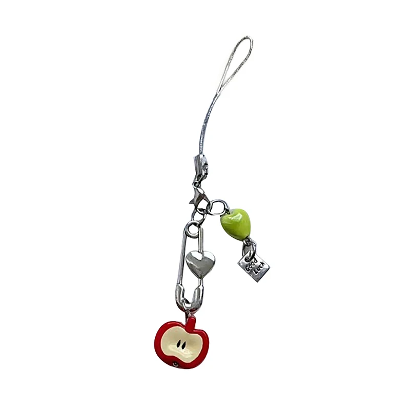 Fashion Fruit Phone Chain Keychain Sweet Red Apple Keyring Heart Jewelry Backpack Pendant DIY Accessories