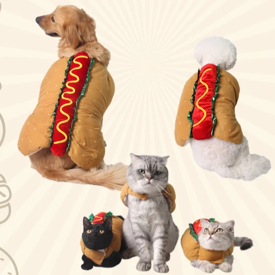 Pet Halloween Costume Christmas Dog Fancy Dress Apparel Funny Cosplay Hot Dog Burgers Pizza Sushi Clothes for Puppies and Kitten