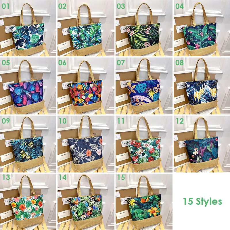 Messenger Bag das mulheres folhas impressas bolsas de lona grande capacidade Totes moda feminina Zipper portátil Beach Shoulder Bag