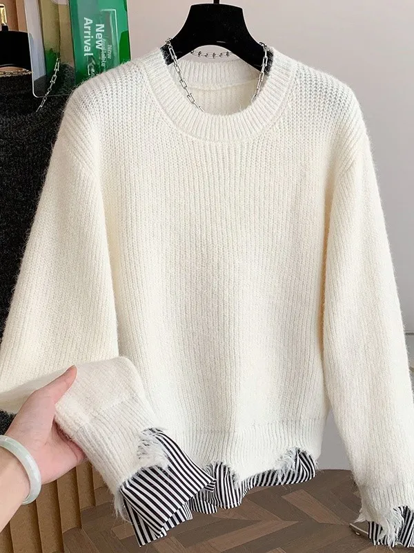 Losgebreide trui Dames Winter Faionable Plus Size Casual Sle round Ne Long Sve Streeppatroon Enkel stuk