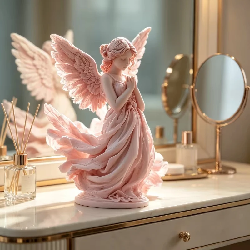 3D Printed Praying Angel Statue Female Guardian Angel Figurine Winged Sculpture Home Shelf Desk Decor Gift Pink White