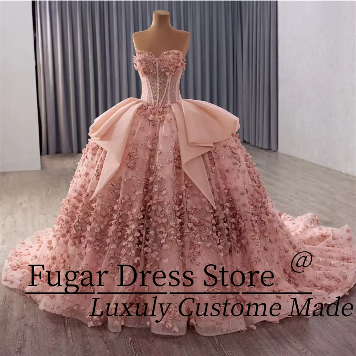 ที่กําหนดเอง Rose สีชมพู Quinceanera ชุด Luxuly เพิร์ลลูกปัดสไตล์สวีเดนแน่นรัดตัว Ball Gowns vestidos de 15 quinceañera