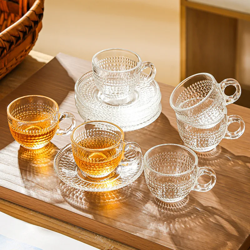 European Luxury Glass Coffee Cup And Saucer Set With Handle Latte Americano Espresso Tea Cup For Home Daily Use