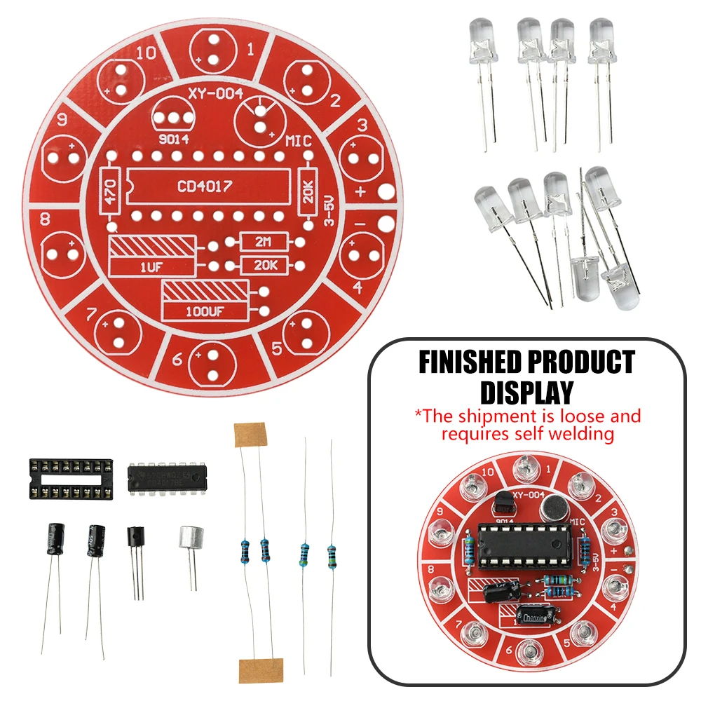 

10 LED Bead Running Light DIY Kit Sound-Activated Flow Light Electronic Kit Basic Circuit Tutorial Soldering Practice Module