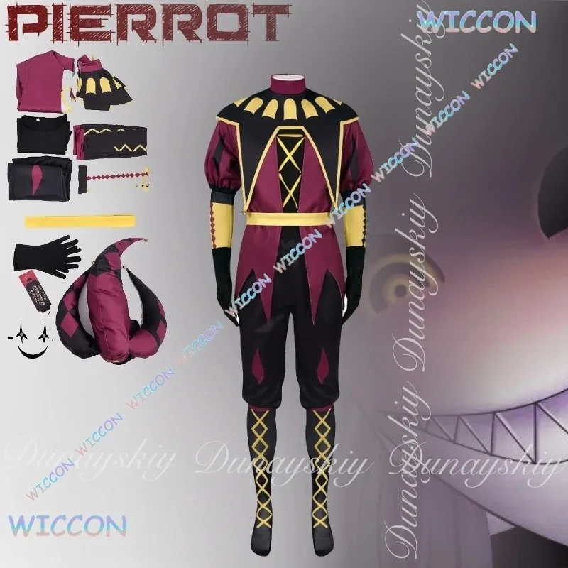 CyWuHu/The Circus Game Freak Pierrot Косплей с черной, красной, желтой короной, костюм Helloween, белый парик, карнавальный костюм, полный Su