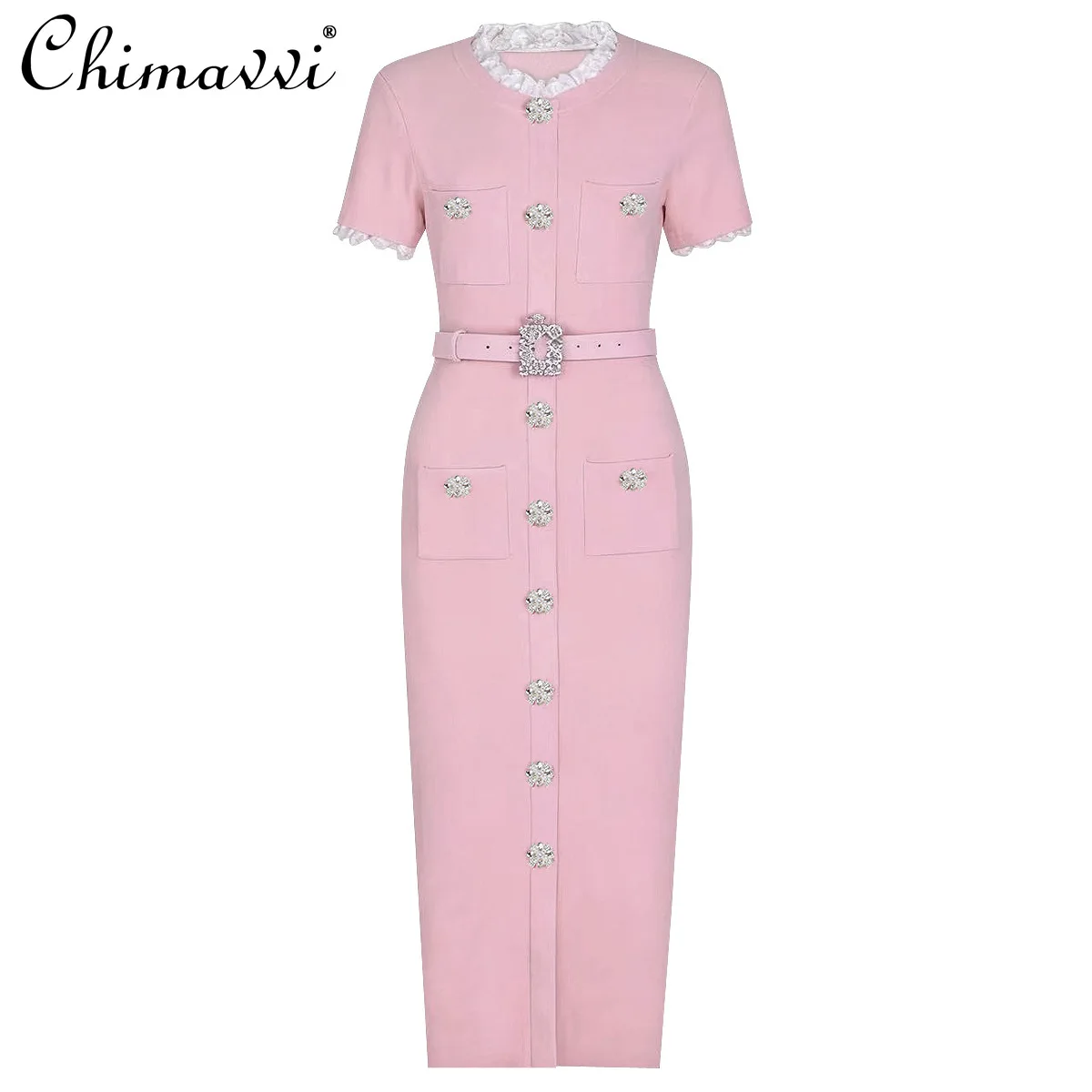 

Spring New Fashion Short Sleeve Round Neck Knitted Slim Fit Bodycon Dress High-end Elegant Commuter Women's Knitted Dress