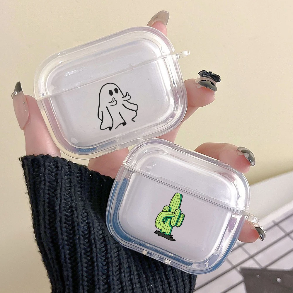 Earphone Case For Airpods 4 3 2 1 Pro3 Pro2 Shockproof With Keychain For Airpods 4 Clear Cover Cute Middle Finger Couple