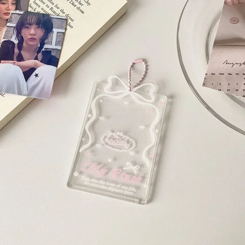 3 Inch Ins Korean Photocard Holder Sweet Bow Ribbon Style Anime Photocard Cover Case Displaying Transparent Photo Card Protector