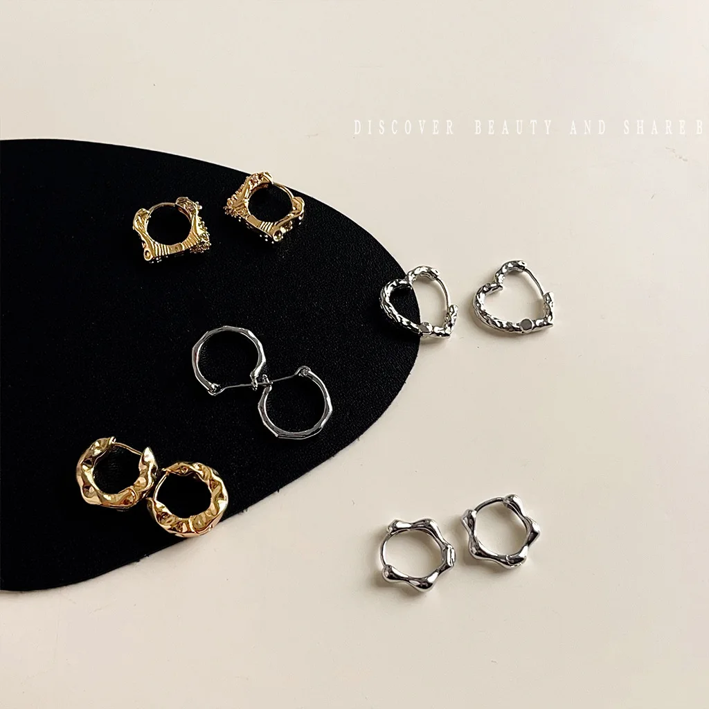 DIY accessories Texture texture geometric metal ear buckle women's niche cold wind liquid earrings personality trend simple vers