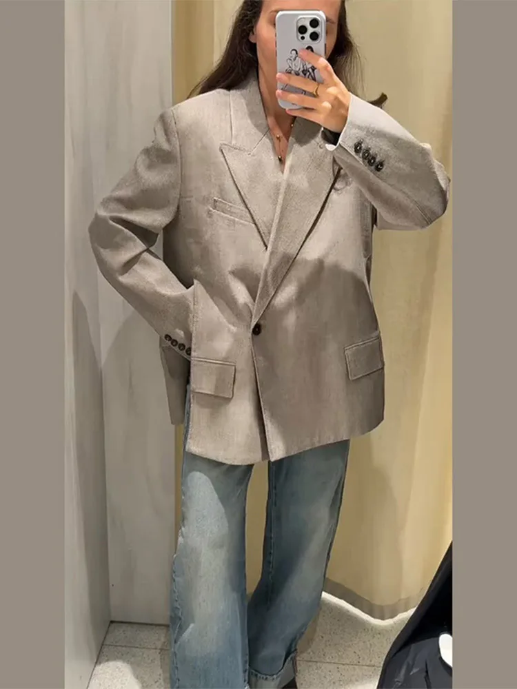 

Fashion Asymmetric Women Suit Blazer New Single Button Lapel Long Sleeve Split Jacket 2025 Autumn Winter Chic Lady New Outwears