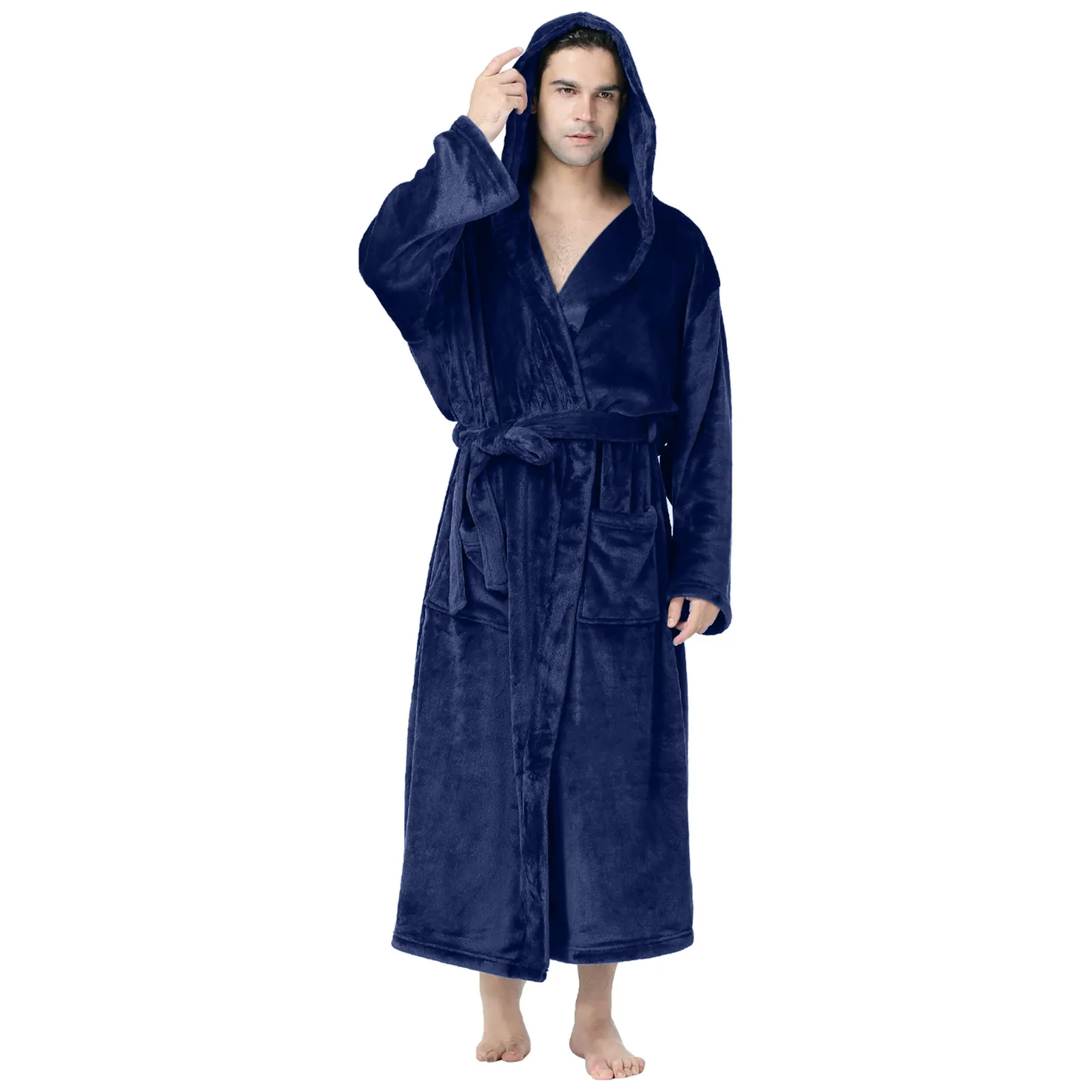 Men Winter Pajamas Bathrobe Home Clothes Sleepwear Warm Plush Home Clothes Long Sleeve Velour Mens Robes Plus Size S-5XL