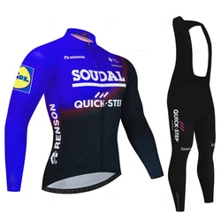 Soudal Quick Step Autumn Cycling Clothing Long Sleeve Jersey Bike Uniform Bicycle Set Clothes Maillot Ropa Ciclismo Wear Hombre