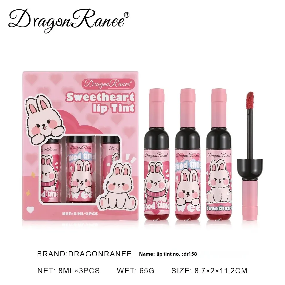 ชุดลิปกลอสรูปขวดไวน์ Long Lasting Moisturizing Non Transfer Liquid ลิปสติกพร้อมการออกแบบการ์ตูนน่ารัก