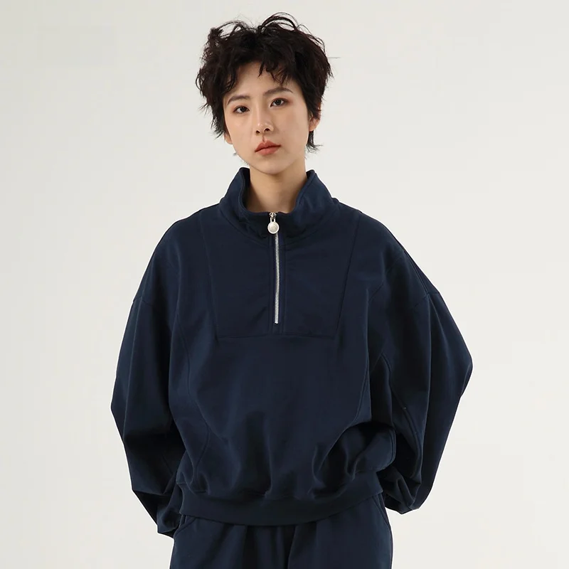 

Loose Women's Hoodie Stand Collar Street Sle Neutral Color 2024 Autumn New Original Design Comfortable Long Sve Top