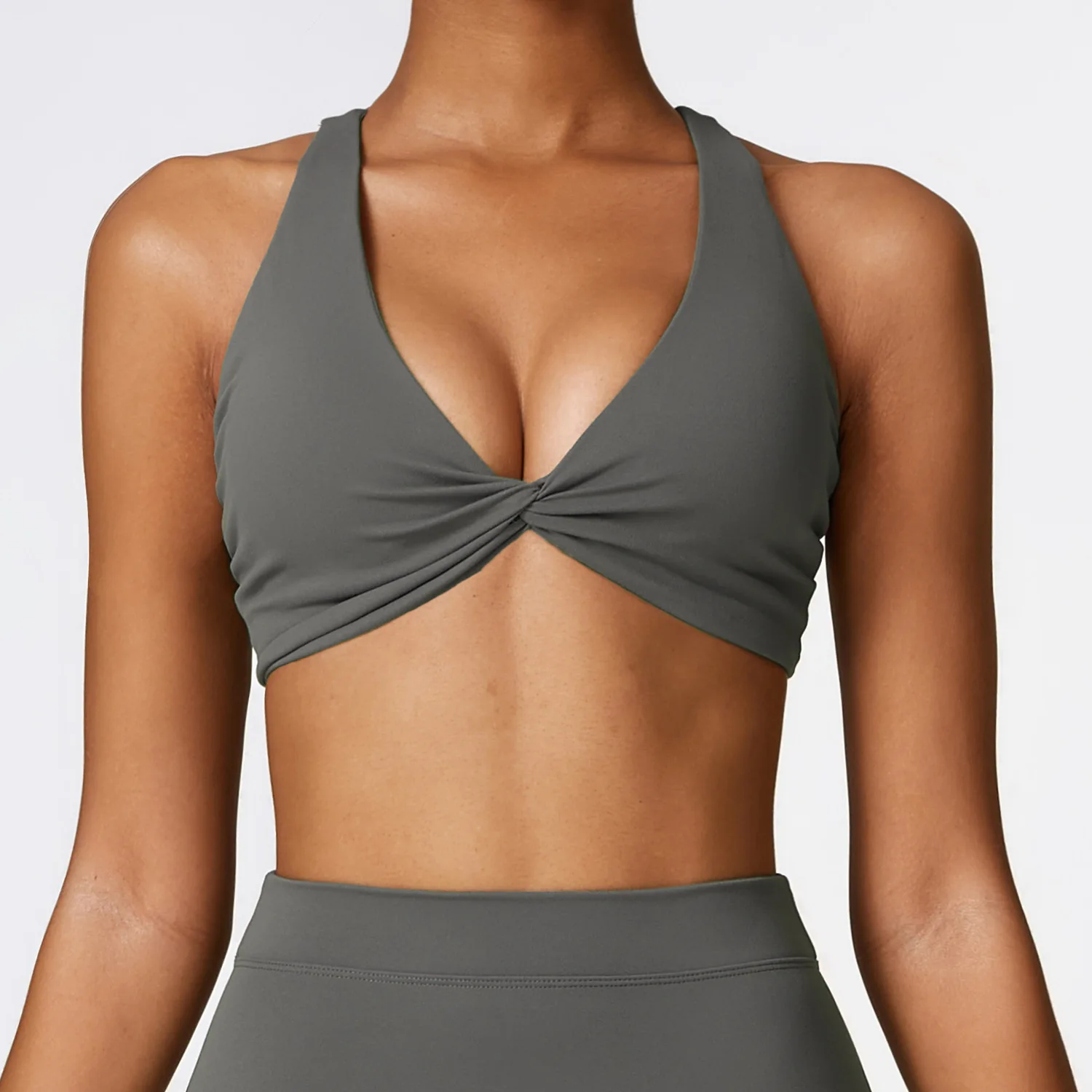 Sujetador deportivo con tirantes cruzados para mujer, ropa interior de Yoga de alto impacto, Bralette acolchado fruncido para correr, Fitness y