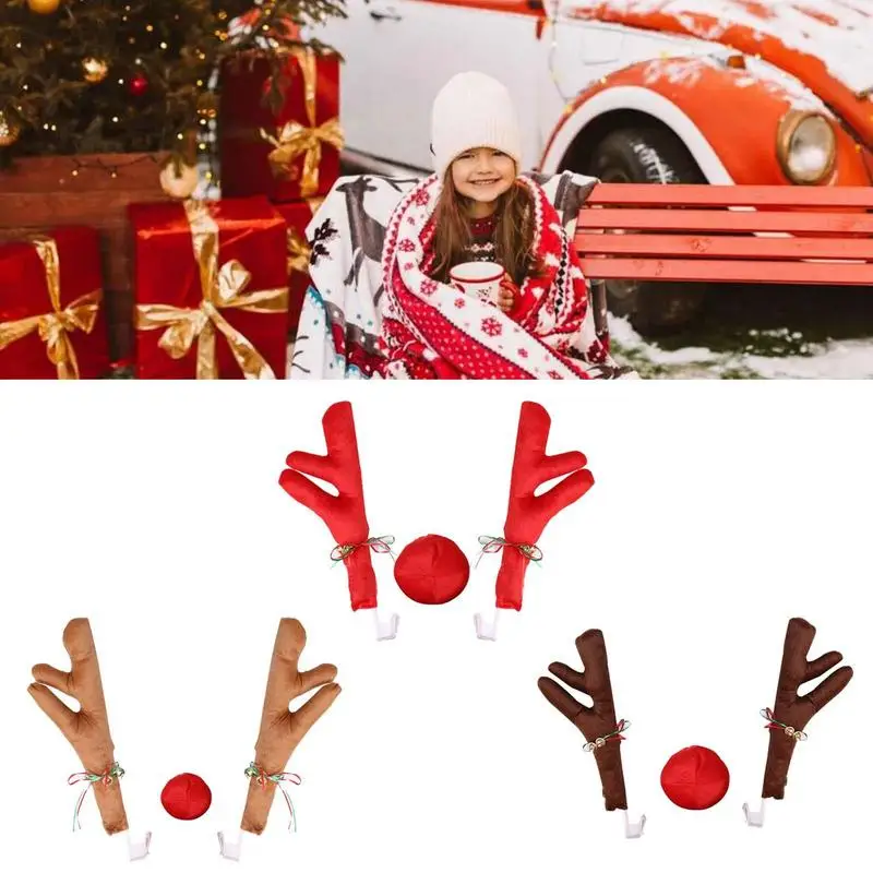 Christmas Sika Deer Antlers Nose Horn Car Vehicle Decoration Reindeer Costume Set Truck Ornaments Xmas Holiday Party Gifts