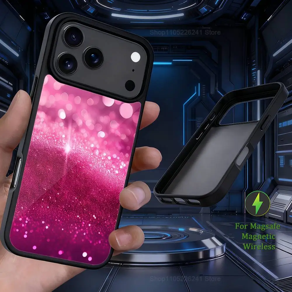 هاتف مبهر باللون الوردي الفني اللامع لهاتف iPhone 17,12,11,16,15,13,14,Pro,Max,Plus,Mini, For Magsafe,حافظة شحن لاسلكية مغناطيسية