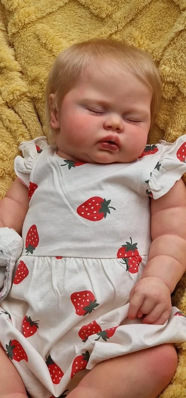 St.Store 24 Zoll lebensechte Schlafgurke in weichem Stoffkörper, wiedergeborenes Kleinkind, handverwurzeltes blondes Haar, kuschelige Babypuppe