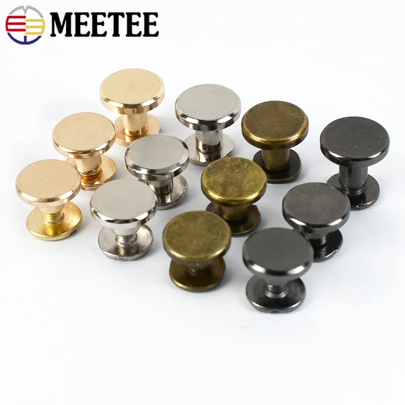 Meetee 10/20/50Pcs 5-8mm Flat Head Screws Nail Rivet DIY Bag Book Notebook Metal Binding Belt Rivets Buckle Hardware Accessories