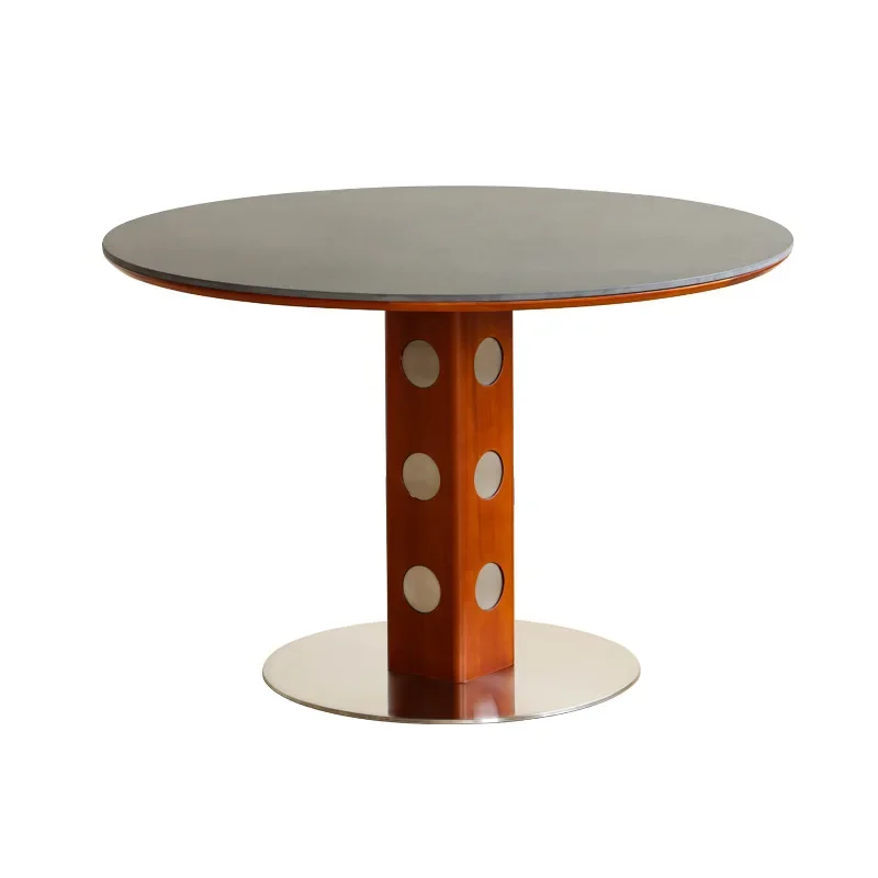 Round table retro metal legs solid wood rock slab dining table
