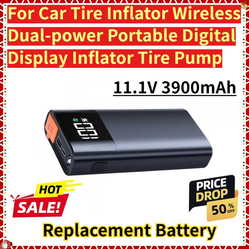 

For Car Tire Inflator Wireless Dual-power Portable Digital Display Inflator Tire Pump New Replacement Battery 11.1V 3900mAh