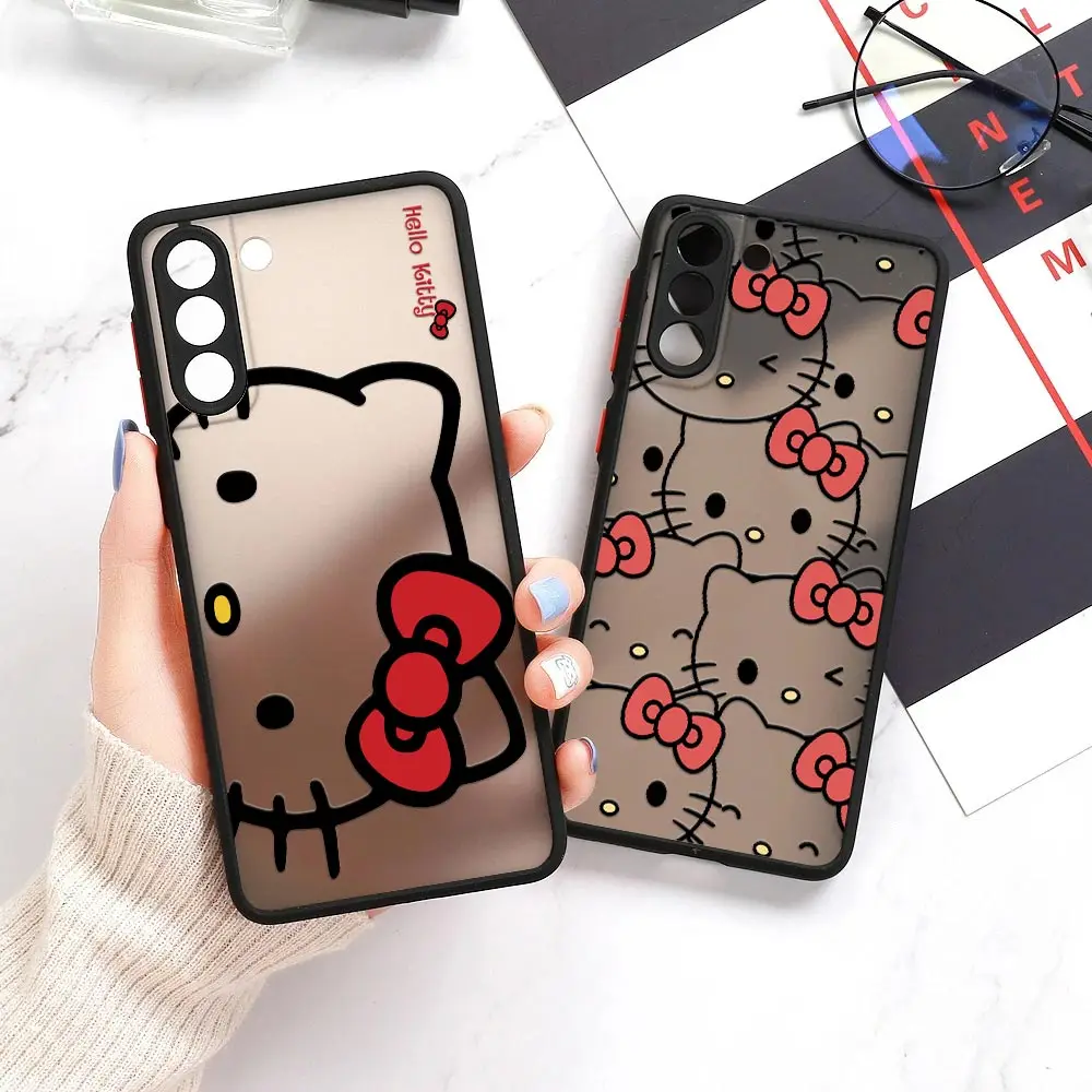 S23 Ultra Case For Samsung Galaxy S24 S23 S22 Ultra S20 S21 FE Plus 5G S10 S24 Phone Case Matte Clear Cover Hello Kitty Cute Cat