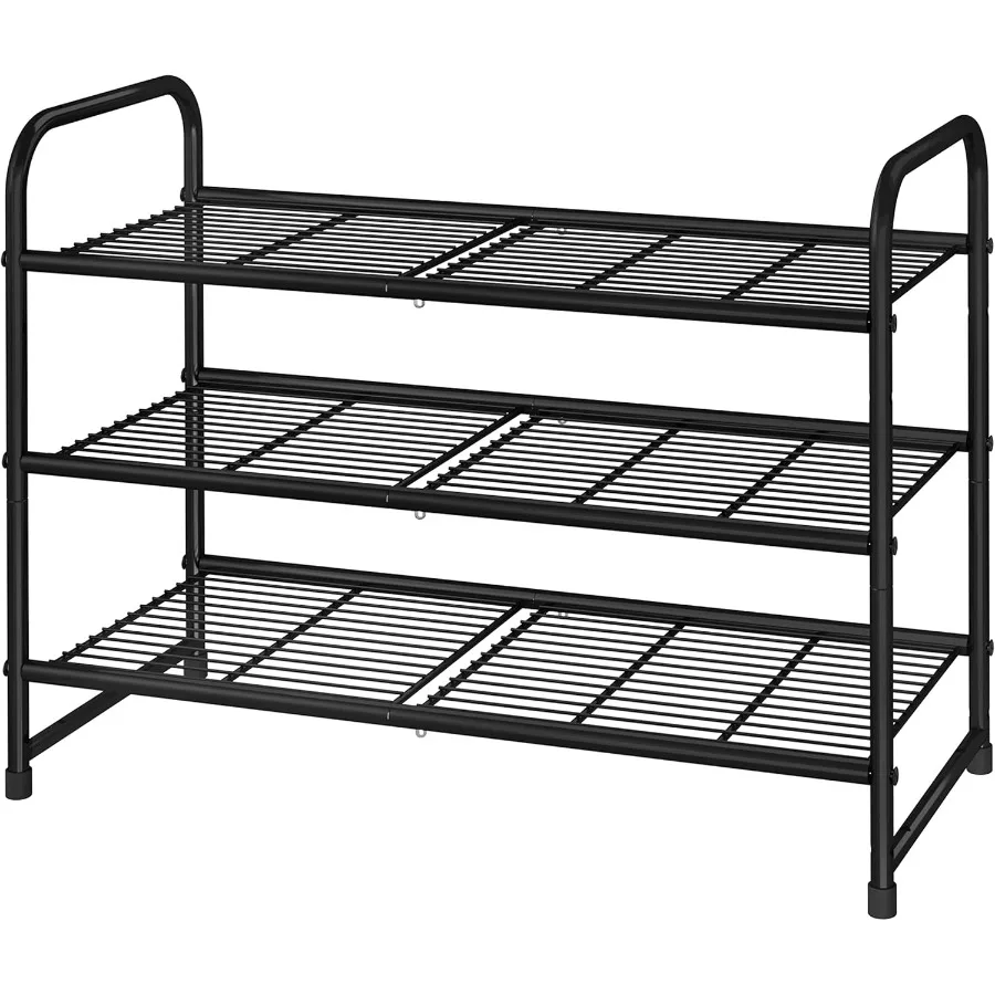 

3 Tier Stackable Shoe Rack Expandable Adjustable Shoe Shelf Storage Organizer Wire Grid Black