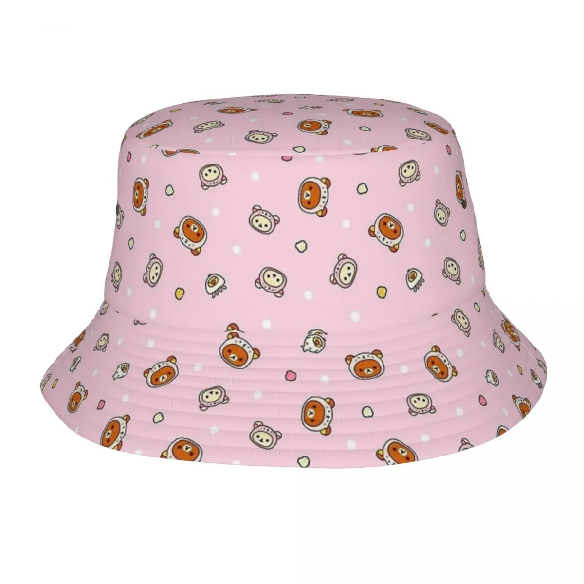 

Street Kawaii Pink Rilakkuma Bucket Hat Men Women Fishing Fisherman Cap Hot Summer Beach Vacation Getaway Headwear Bob Hat