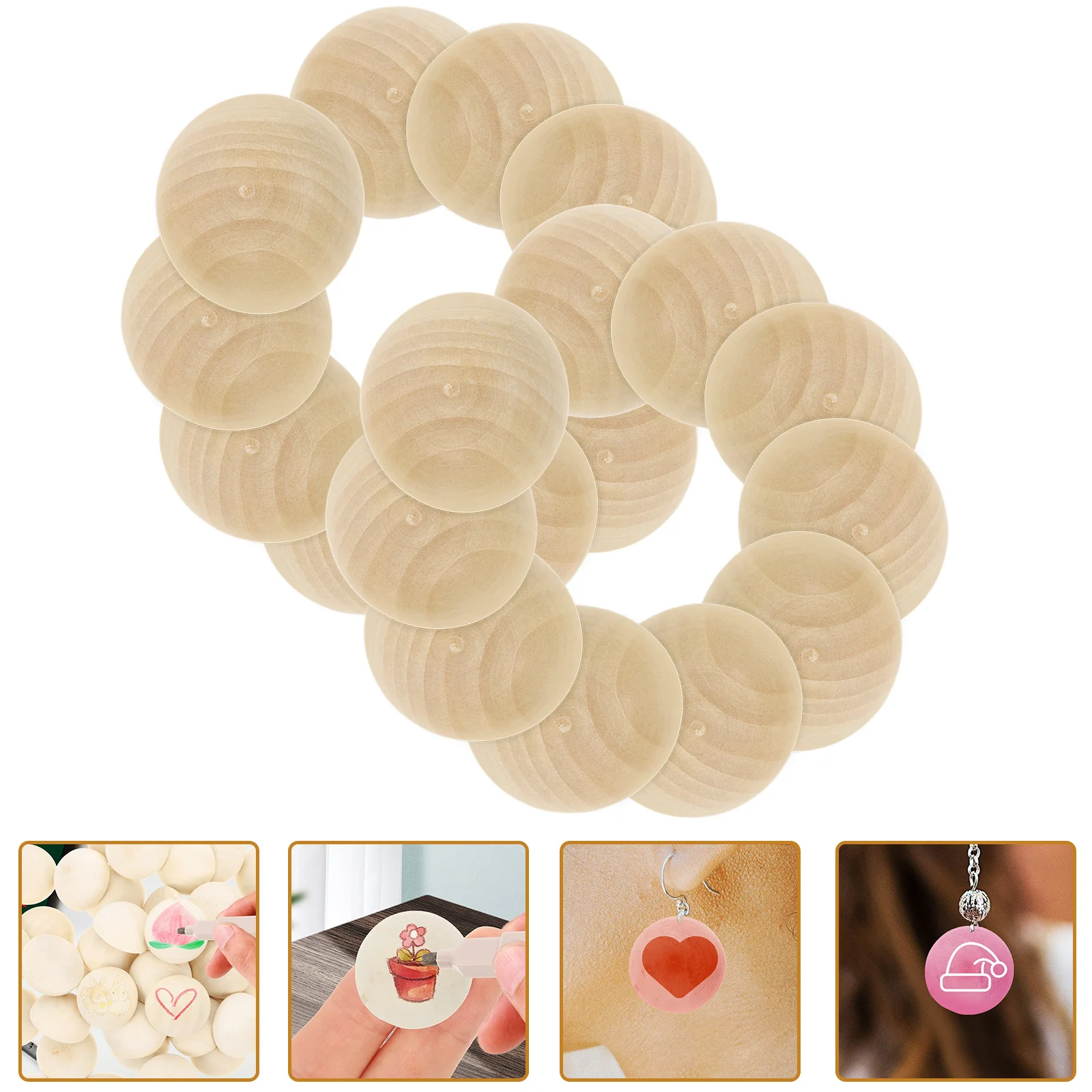

20pcs Half Round Natural Unfinished Wooden Hemisphere Diy Craft For Jewelry Making Bracelet Supplies Wood Half Loose Beads Diy