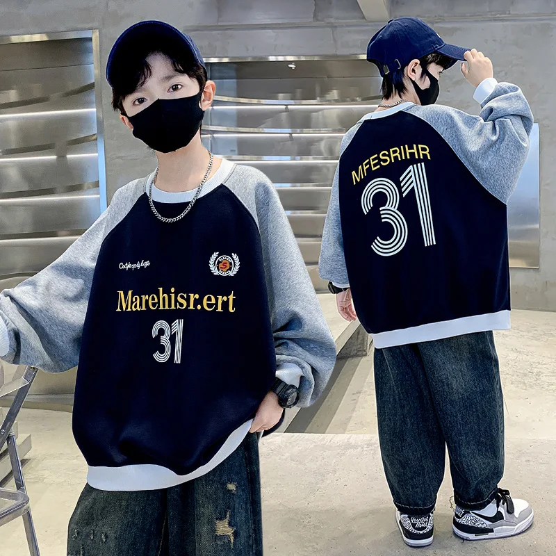 

Boy Hoodie Age 4-14Y Kid Number Printed Raglan Sleeve Sweatshirt European Style Child Boy Spring Autumn Casual Fashion Pullover
