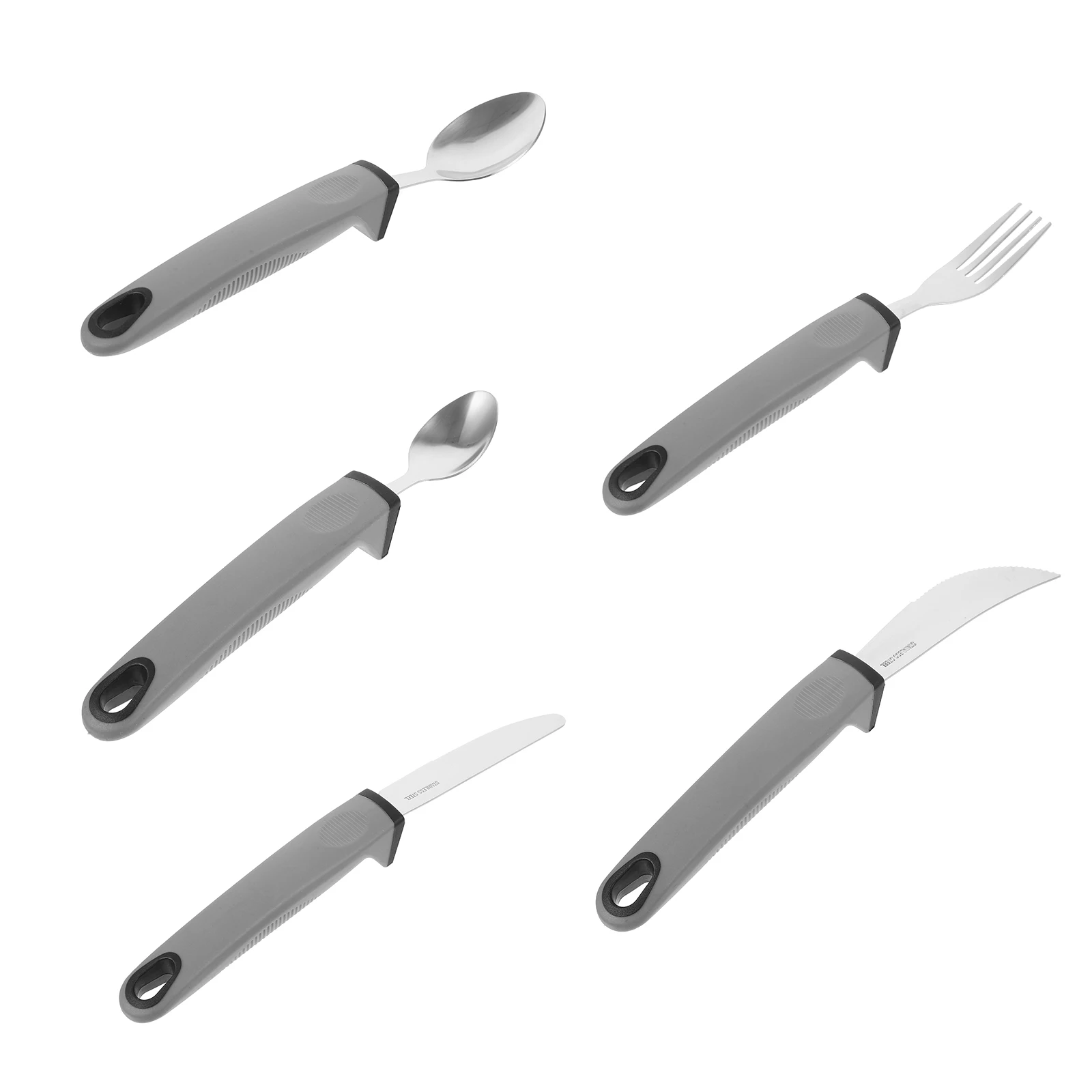 

5 Pcs Adaptive Dining Utensils Set Anti Shake Weighted Cutlery Elderly Kitchen Tools Stainless Steel TPR Material