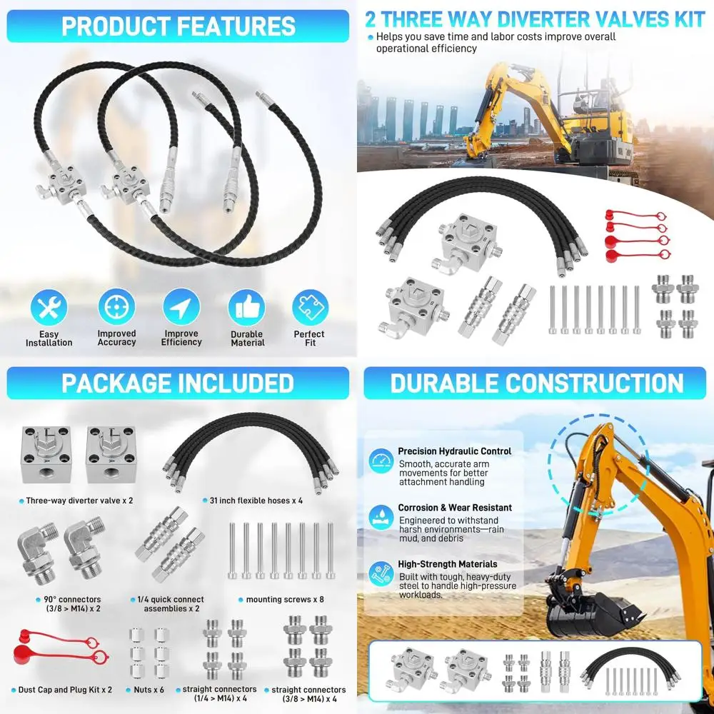 

3-Way Hydraulic Diverter Kit for 1-2 Ton Mini Excavators with Quick Connects, 31 Flexible Hoses, Complete Hydraulic Control Bloc