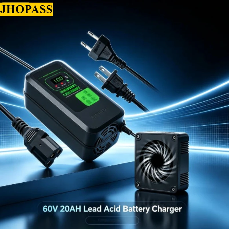 Smart 60V 20AH LCD AGM GEL Dry Lead Acid Battery Charger for Motorcycle E-bike Scooter AC110V to 220V with UK EU AU US adapter